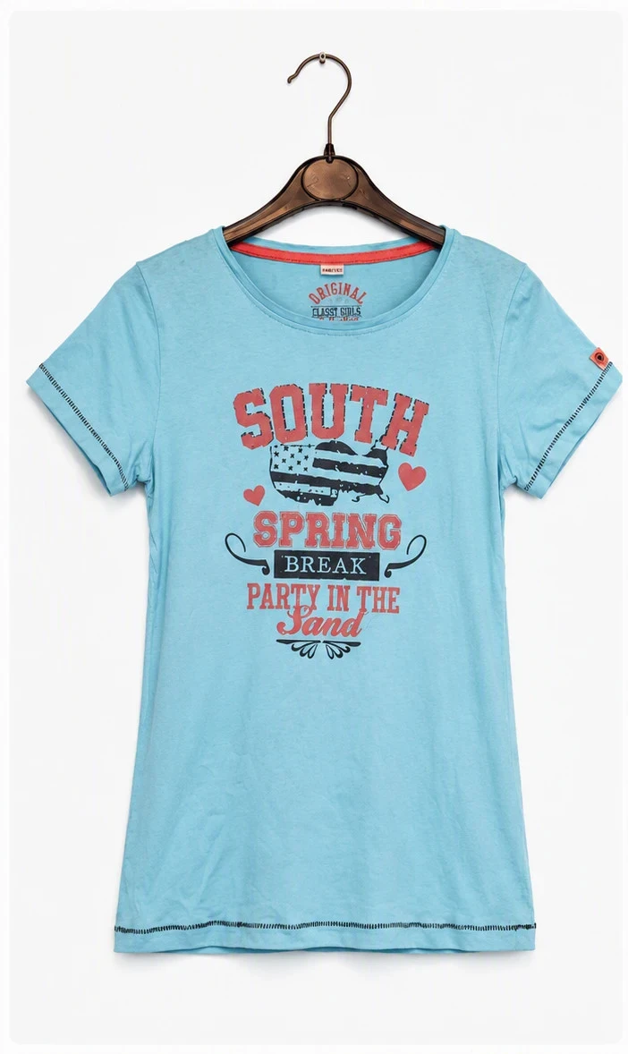T-shirt bleu turquoise imprimé taille 10-12 ans – style summer